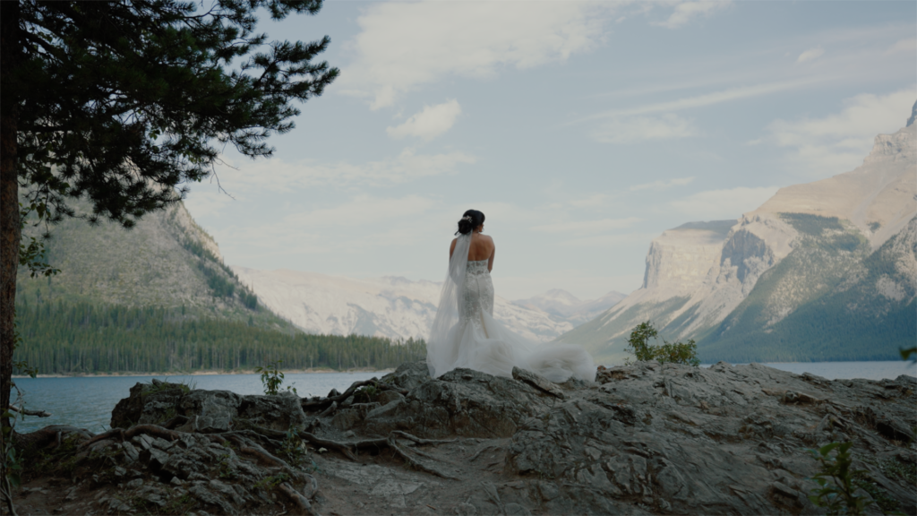 Bride on her wedding day in Banff National Park. 