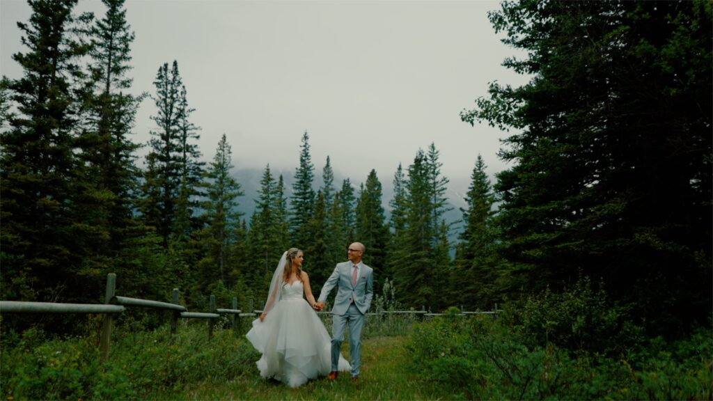 Bride and groom at Canmore Ranch on their wedding day.
